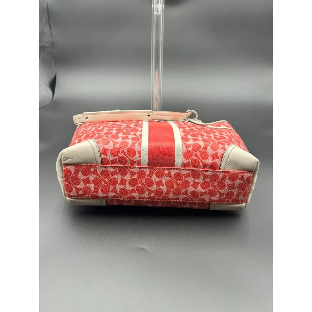 Coach Heritage Chelsea Tote Coated Canvas Y2K F15137 Pink & Red Cream Trim COA